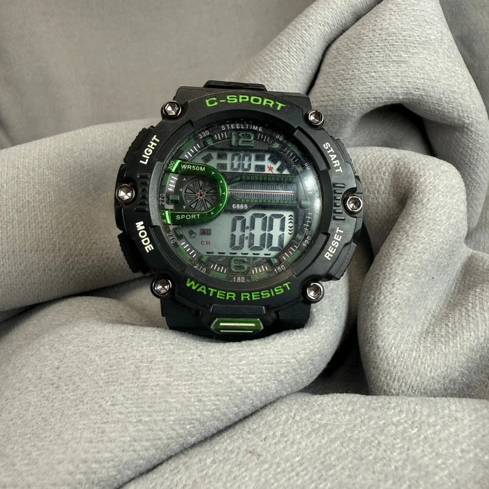 Steeltime C-Sport Digital Watch Mens OS Black Green 6865 Water Resist Tactical